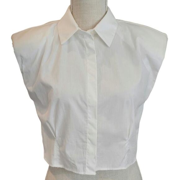 ZARA Padded Should Crop Button-up Sleeveless Top Sz Small - Picture 1 of 8